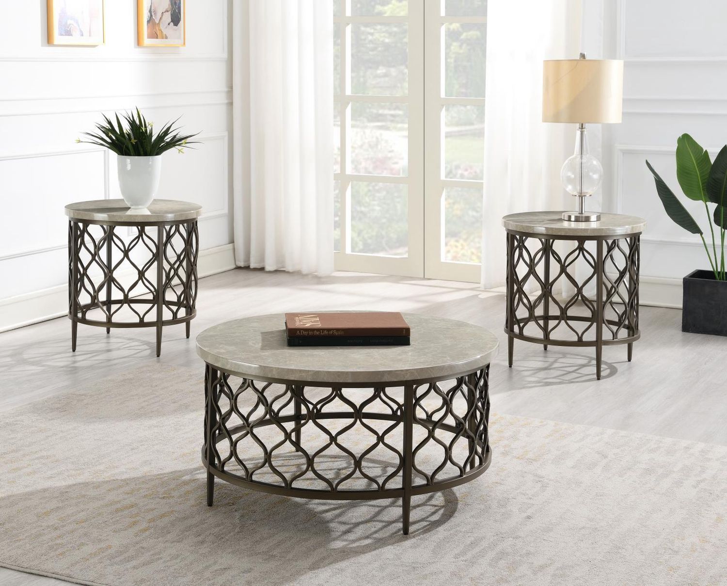 T154 - Coffee Table &amp; 2 End Tables - Brown / Gray