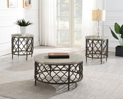 T154 - Coffee Table &amp; 2 End Tables - Brown / Gray