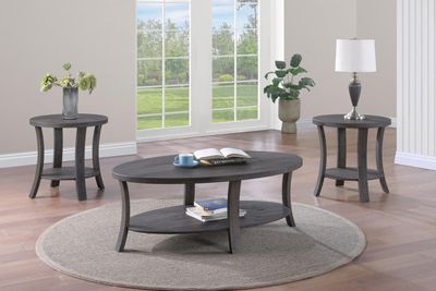 T177 - Coffee Table &amp; 2 Round End Tables - Dark Brown