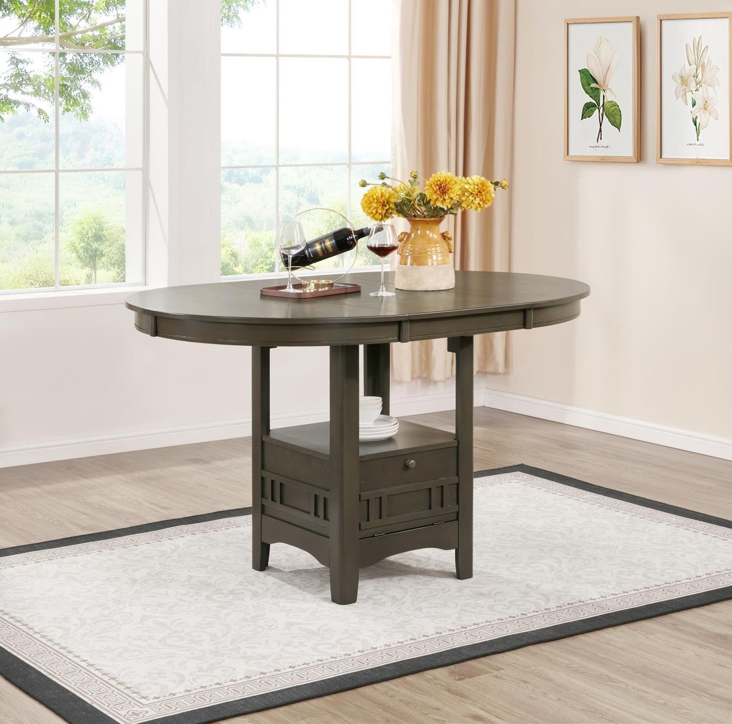 D152 - Counter Height Extension Table Wire Brush - Dark Brown
