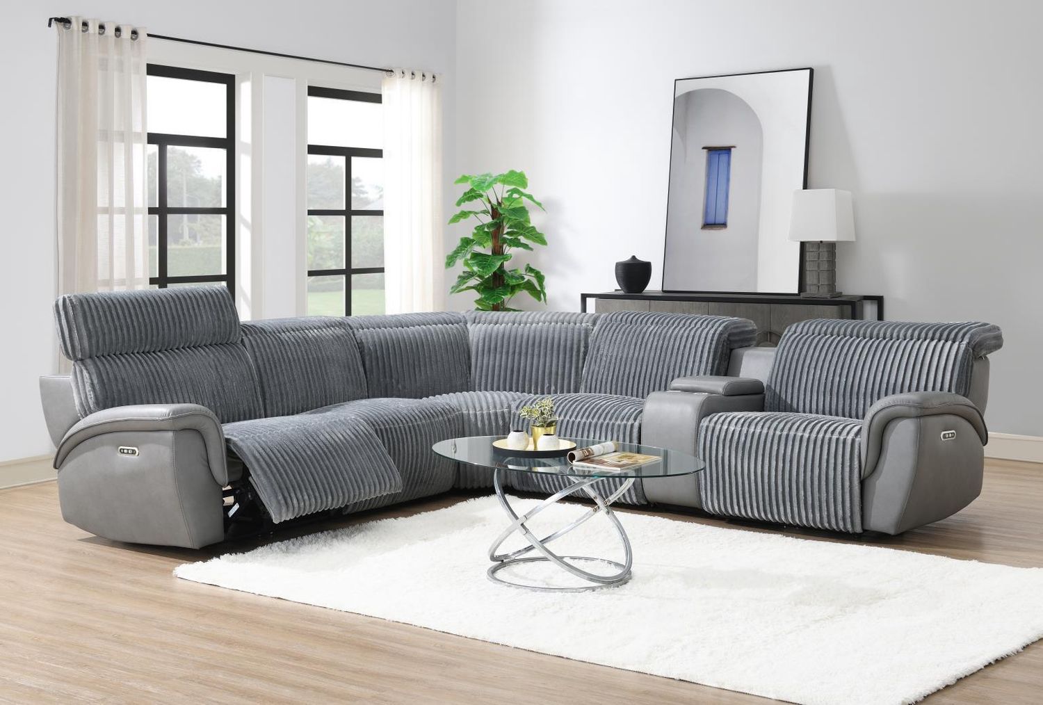 U13 - 6 Piece Gray Power Reclining Sectional With Power Headrest - Dark Gray