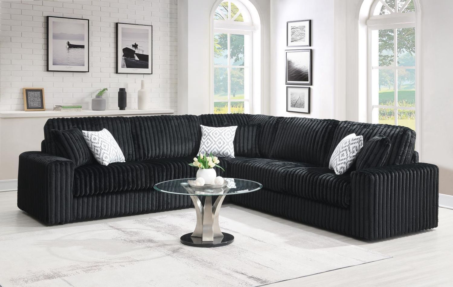 U247 - Corduroy 3 Piece Sectional - Black