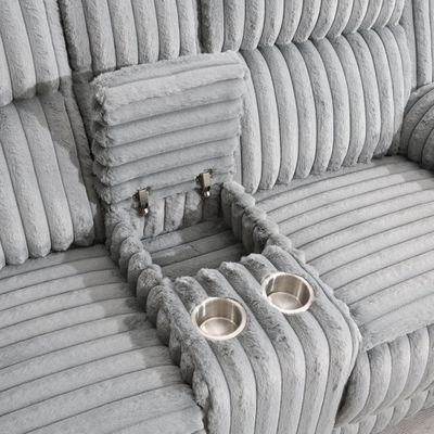 U113 - Corduroy Motion Sofa With Dropdown - Gray