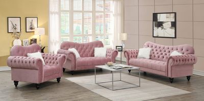 U220 - Loveseat With Two Fur Pillows &amp; Wooden Legs - Pink