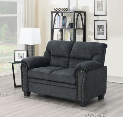 U453 - Chenille Loveseat With Nailhead - Charcoal Chenille