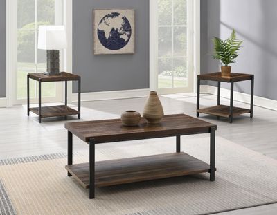 T174 - Coffee Table &amp; 2 End Tables - Warm Brown / Gray