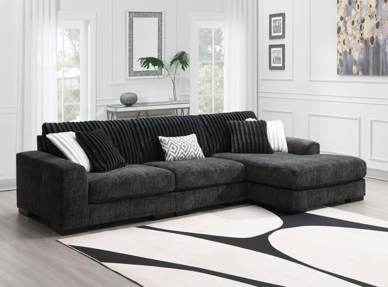 U2144 - 3 Piece Sectional - Charcoal