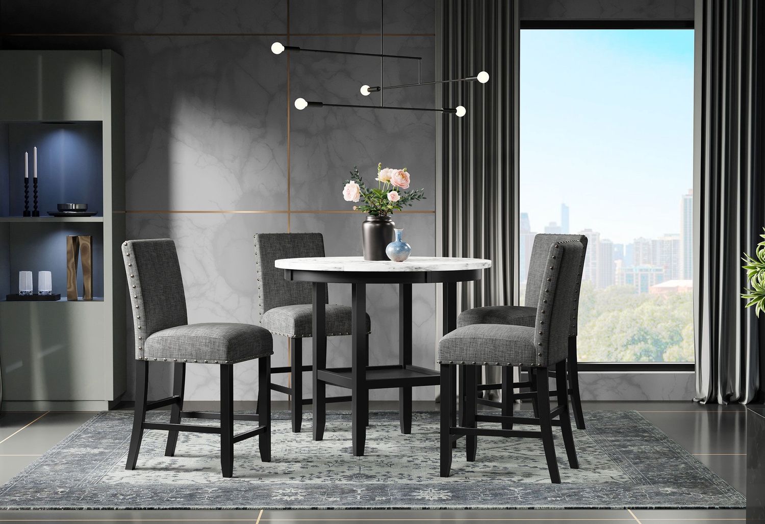 D40011 - 5 Piece Dining Room Set (D40011 Bar Table And D1622 Four Bar Stools) - Dark Gray