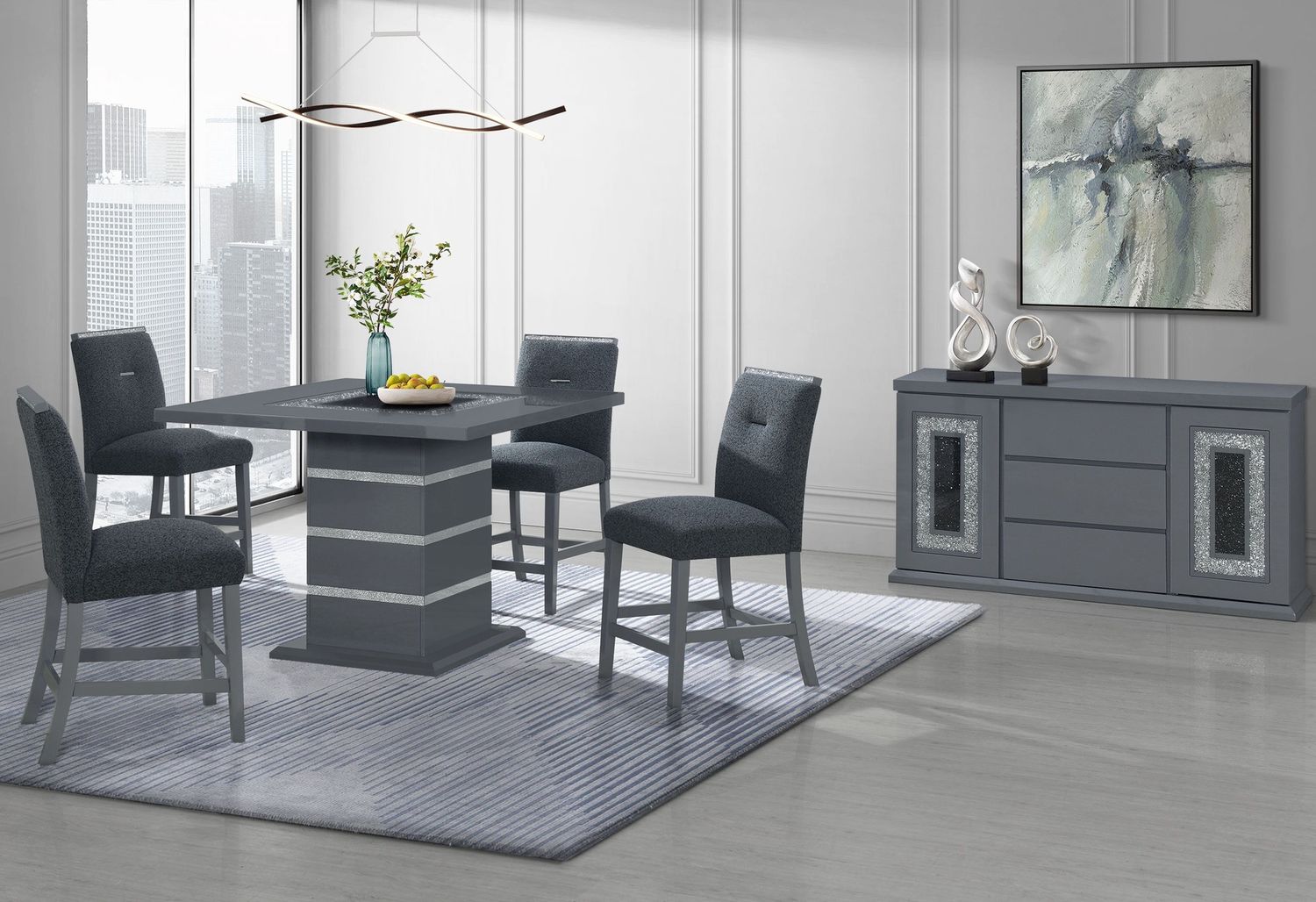 Monaco - 7 Piece Dining Room Set (Bar Table And 6 Bar Stools) - Dark Gray