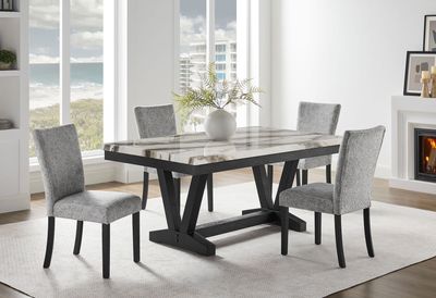D1319 - 5 Piece Dining Room Set (Dining Table And 4 Dining Chair) - Black / Light Gray / White