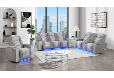U8000 - 3 Piece Living Room Set (Power Console Reclining Loveseat With Power Headrest LED &amp; Bluetooth Speaker, Power Reclining Sofa With Power Headrest DDT, Table Reading Light &amp; LED/ Power Recliner W