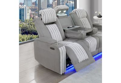 U8000 - 3 Piece Living Room Set (Power Console Reclining Loveseat With Power Headrest LED &amp; Bluetooth Speaker, Power Reclining Sofa With Power Headrest DDT, Table Reading Light &amp; LED/ Power Recliner W