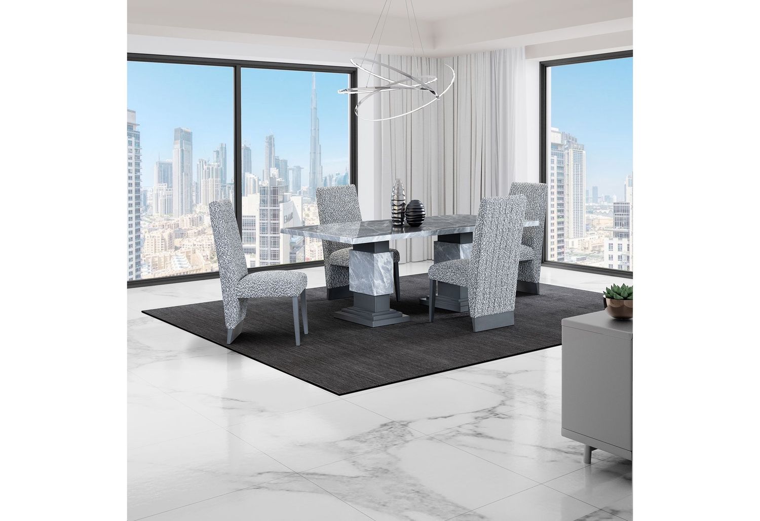 D1212/D12 - 5 Piece Dining Room Set (Dining Table And 4 Dining Chairs) - White / Gray