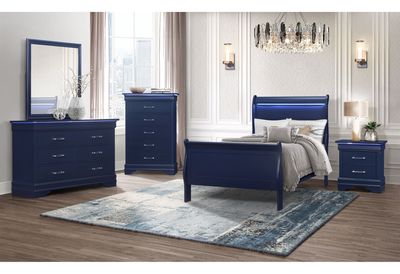 Charlie - 4 Piece Twin Bedroom Set (Twin Bed, Dresser, Mirror, &amp; Nightstand) - Blue