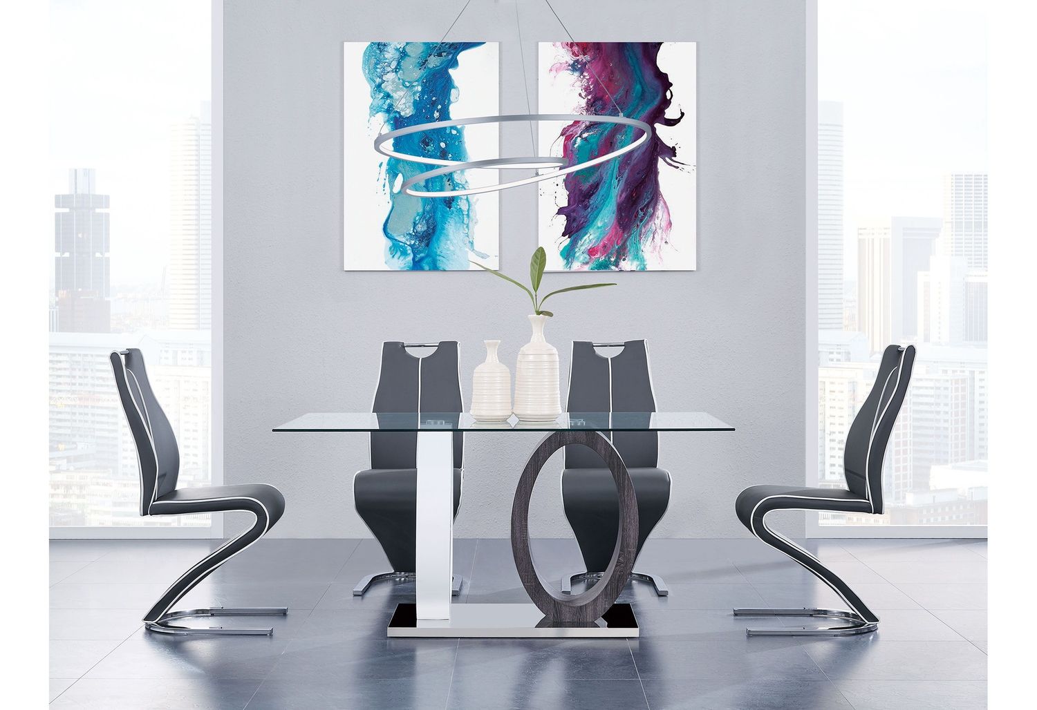 D1628 - 5 Piece Dining Room Set (D1628 Dining Table And 4 D4127 Dining Chairs) - Silver