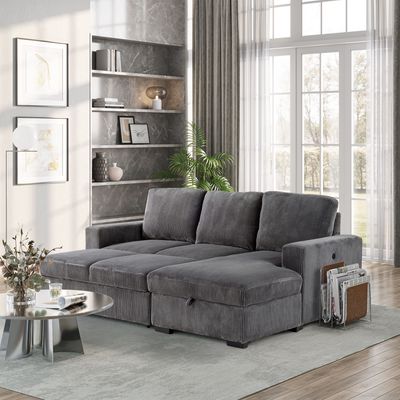 U2660 - Sectional With Pull Out Sofa Bed - Gray