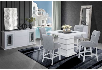 Monaco - 7 Piece Dining Room Set (Square Bar Table And 6 Bar Stools) - White