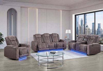 U8000 - 3 Piece Living Room Set (Power Console Reclining Loveseat, Power Reclining Sofa, Power Recliner With Power Headrest) - Brown