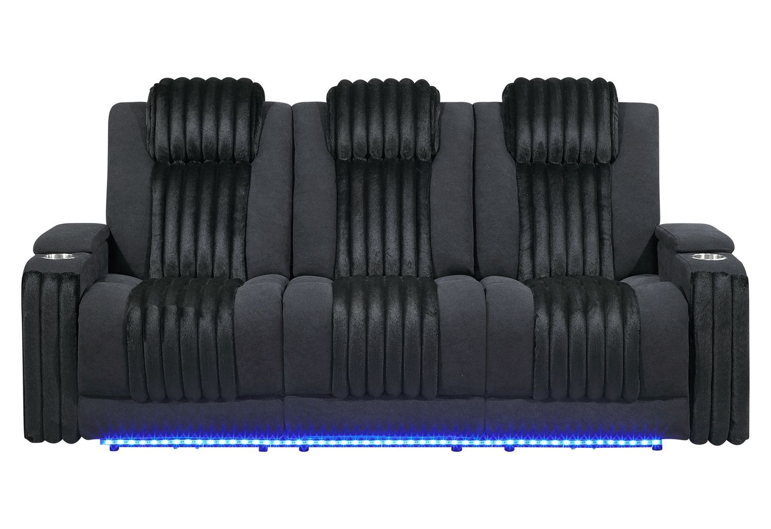 U8000 - Power Reclining Sofa With Power Headrest, Dropdown Table With Wood Trim &amp; Reading Light &amp; LED Light - Black