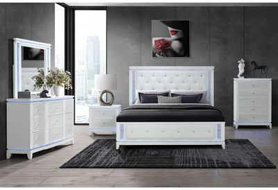Alina - 5 Piece Full Bedroom Set With LED, Cooler, Speaker And USB - White