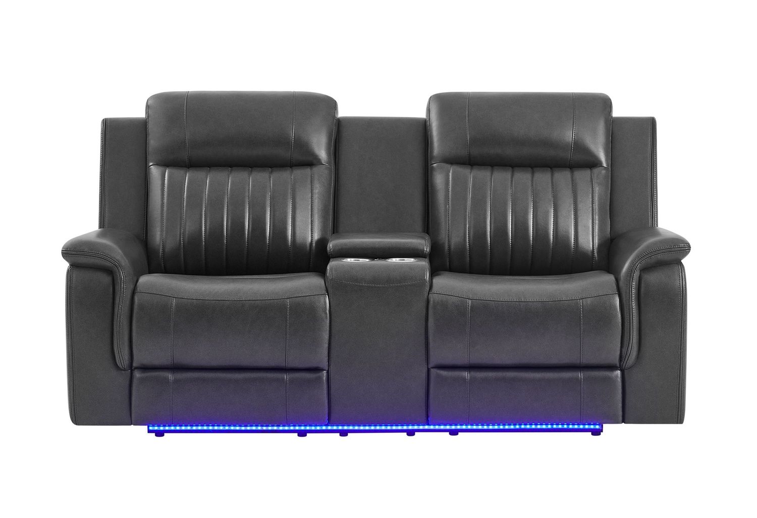 U8879 - Power Console Reclining Loveseat With LED, Global Surround System &amp; Audio Subwoofer - Charcoal