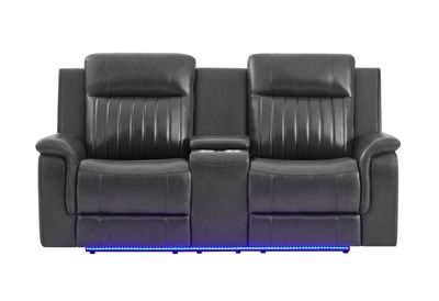 U8879 - Power Console Reclining Loveseat With LED, Global Surround System &amp; Audio Subwoofer - Charcoal
