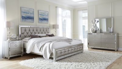 Riley - 4 Piece Full Bedroom Set (Bed, Dresser, Mirror, Nighstand) - Silver
