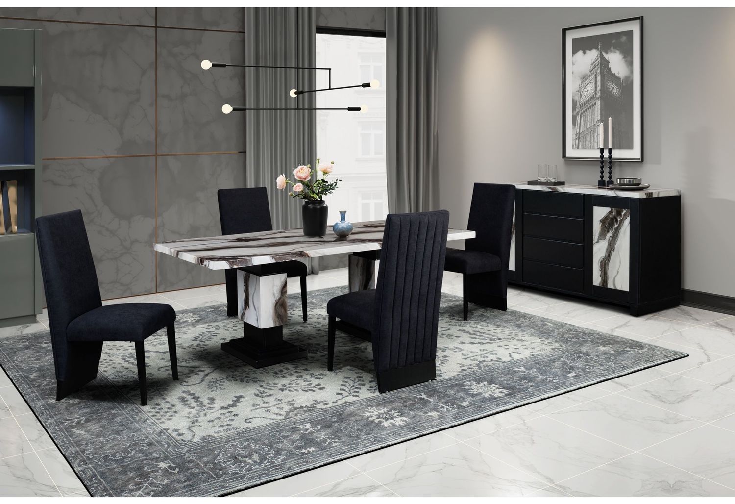 D12 - 9 Piece Dining Room Set (Dining Table And 8 Dining Chair) - Black / White