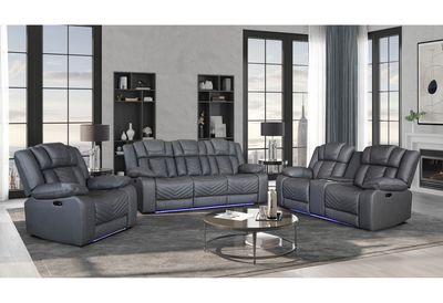 U7069 - 3 Piece Living Room Set (Power Reclining Sofa/Power Console Reclining Loveseat With LED +Immersive Sound/Power Recliner) - Gray