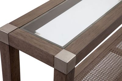 Calum - Console Table - Driftwood Gray / Cane / Brushed Nickel