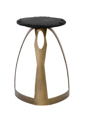Vaughan - Accent Table - Antique Brass / Black Slate