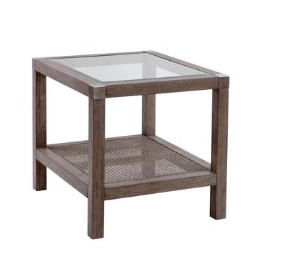 Calum - End Table - Driftwood Gray / Cane / Brushed Nickel