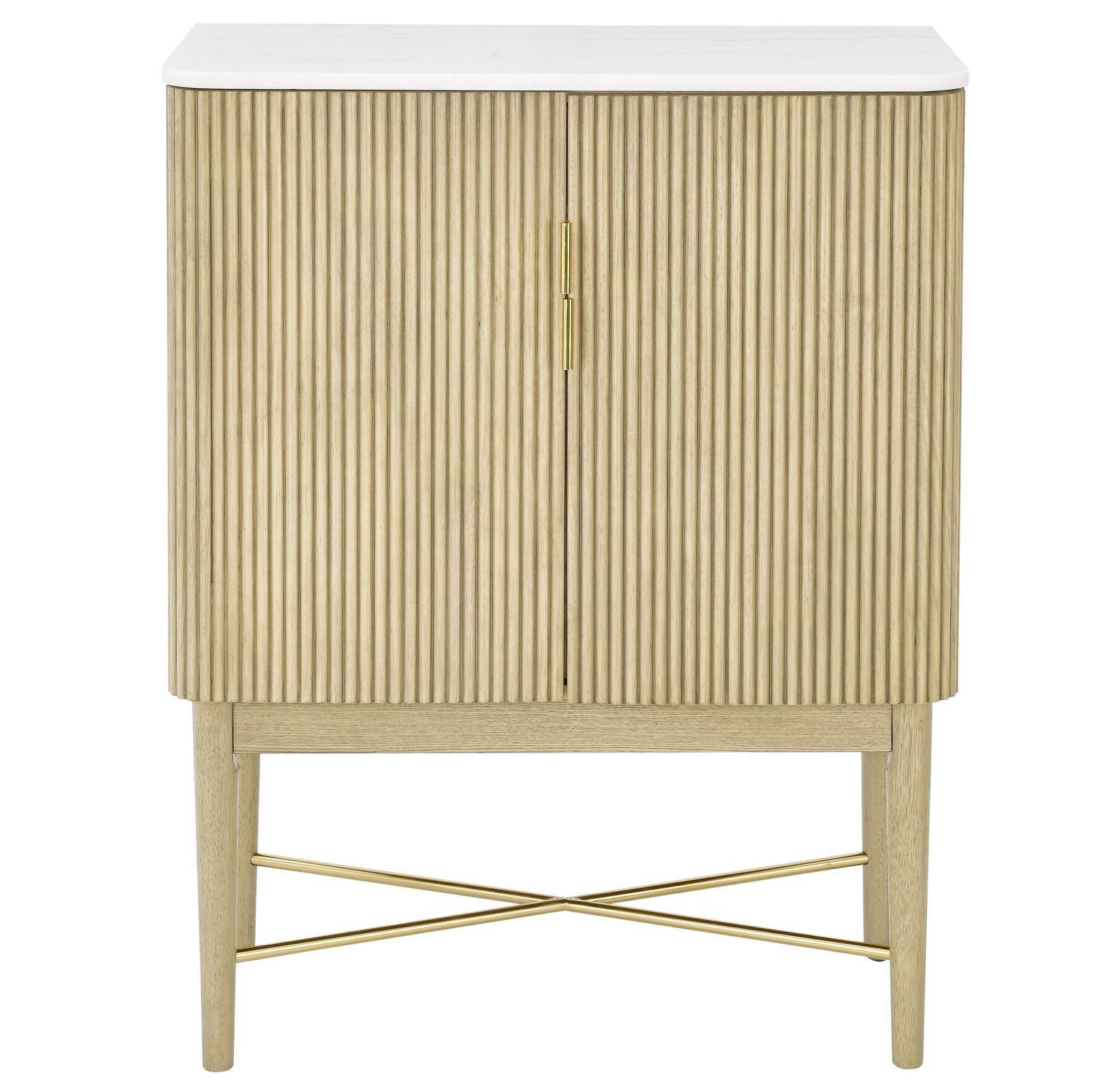 Vida - Marble Top Wine Cabinet - White - Light Brown