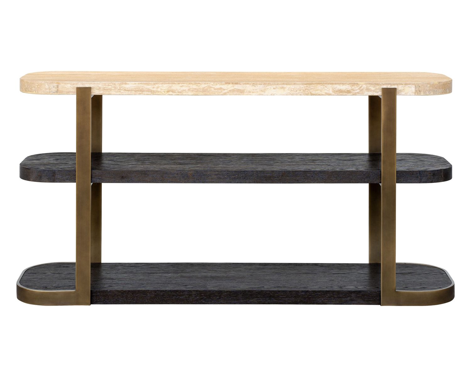 Avalon - Console Table - Bronze Metal Frame With Travertine &amp; Espresso