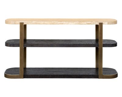 Avalon - Console Table - Bronze Metal Frame With Travertine &amp; Espresso