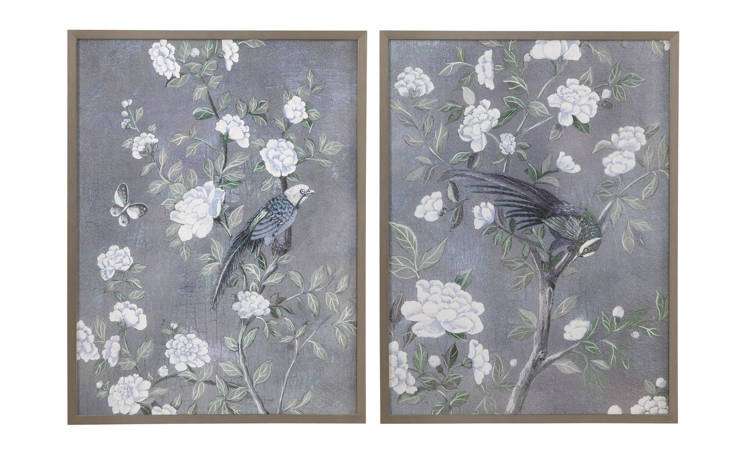 Birds &amp; Blooms Framed Print (Set of 2) - Dark Gray