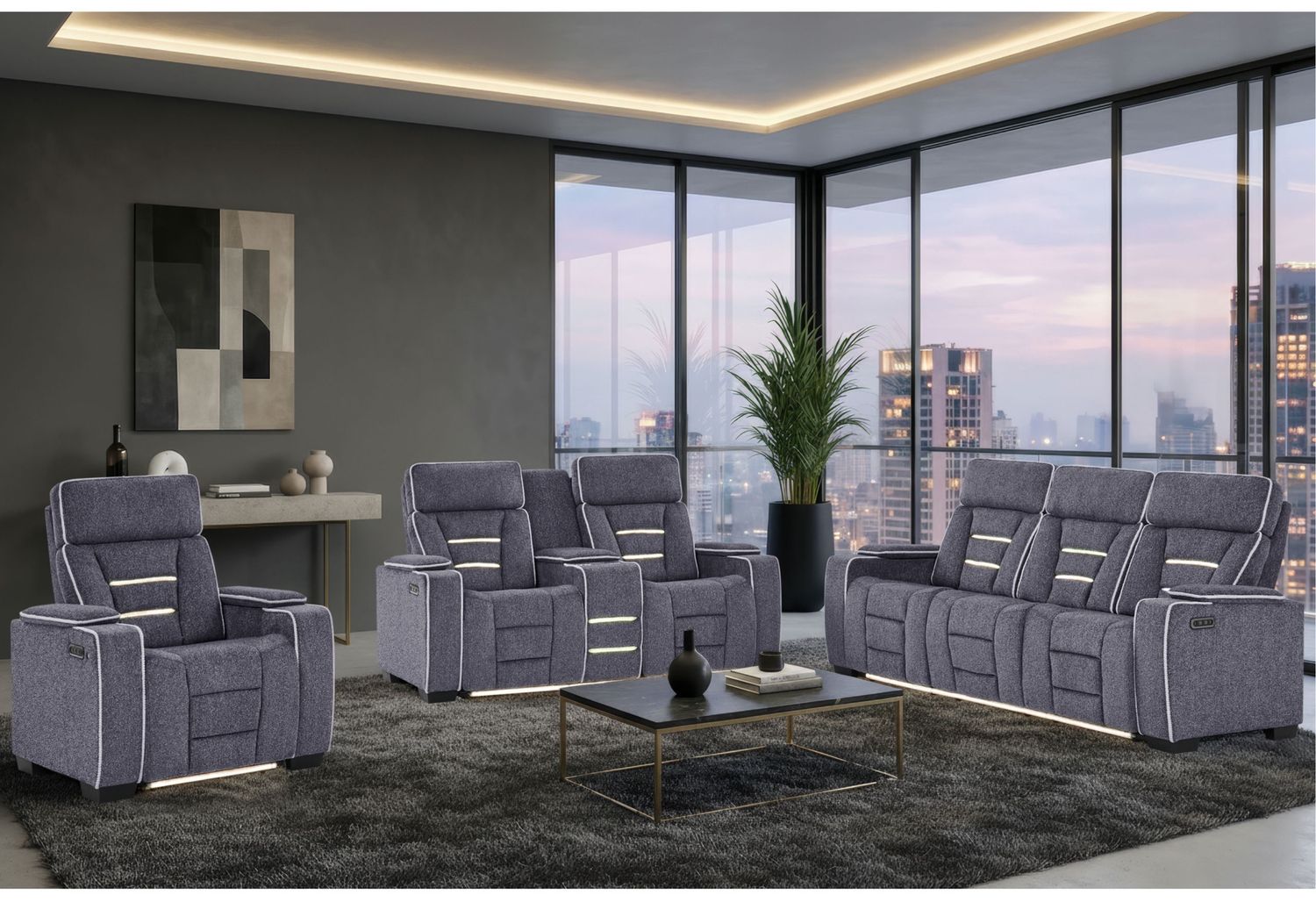 U1895 - P2 Reclining Sofa / Console Reclining Loveseat - Dark Gray