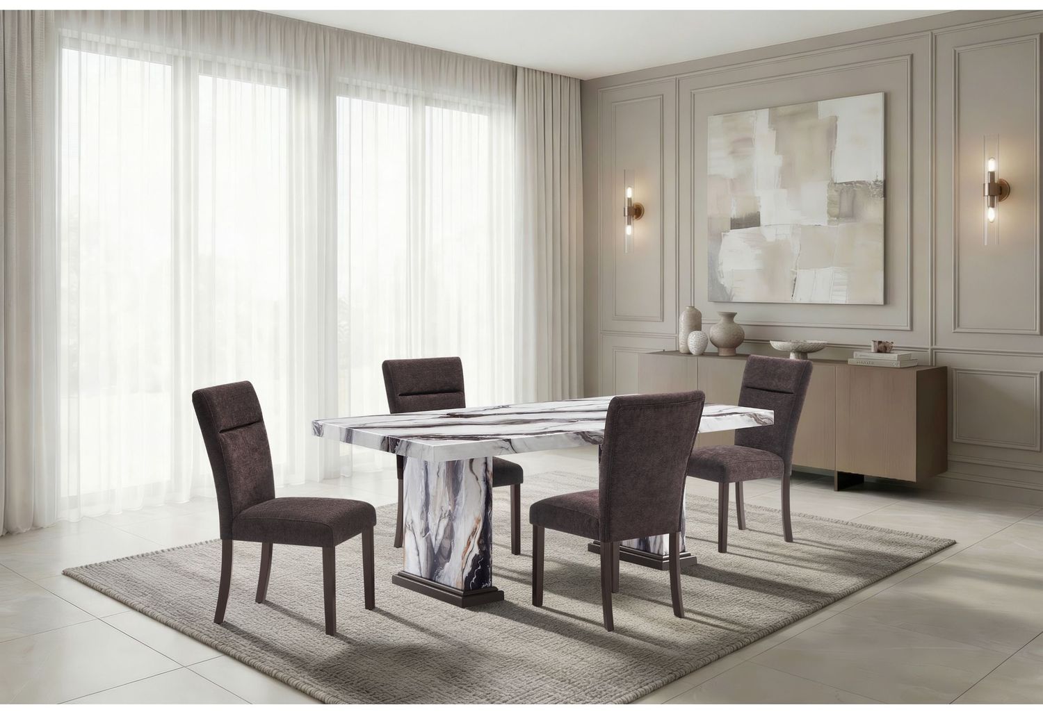 D8212 - 5 Piece Dining Room Set (Dining Table With 4 Dining Chairs) - Dark Brown