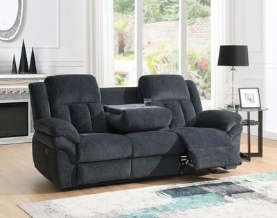 U179 - Motion Sofa With Drop Down Table - Charcoal Gray