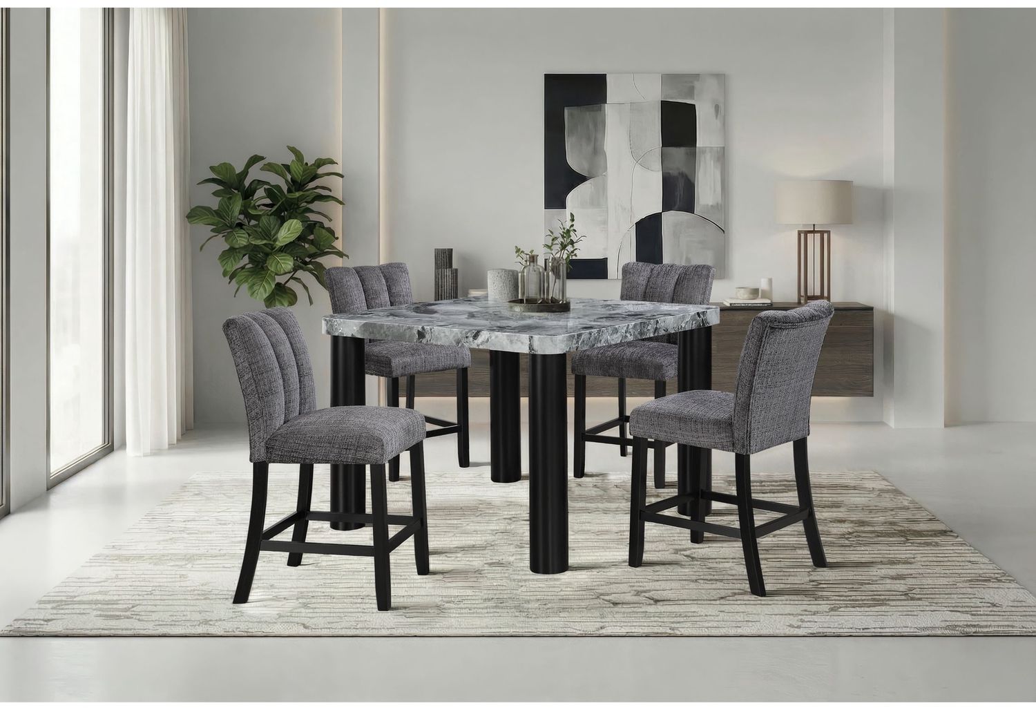 D5473 - 5 Piece Dining Room Set (Bar Table And 4 Bar Stools) - Black / Gray