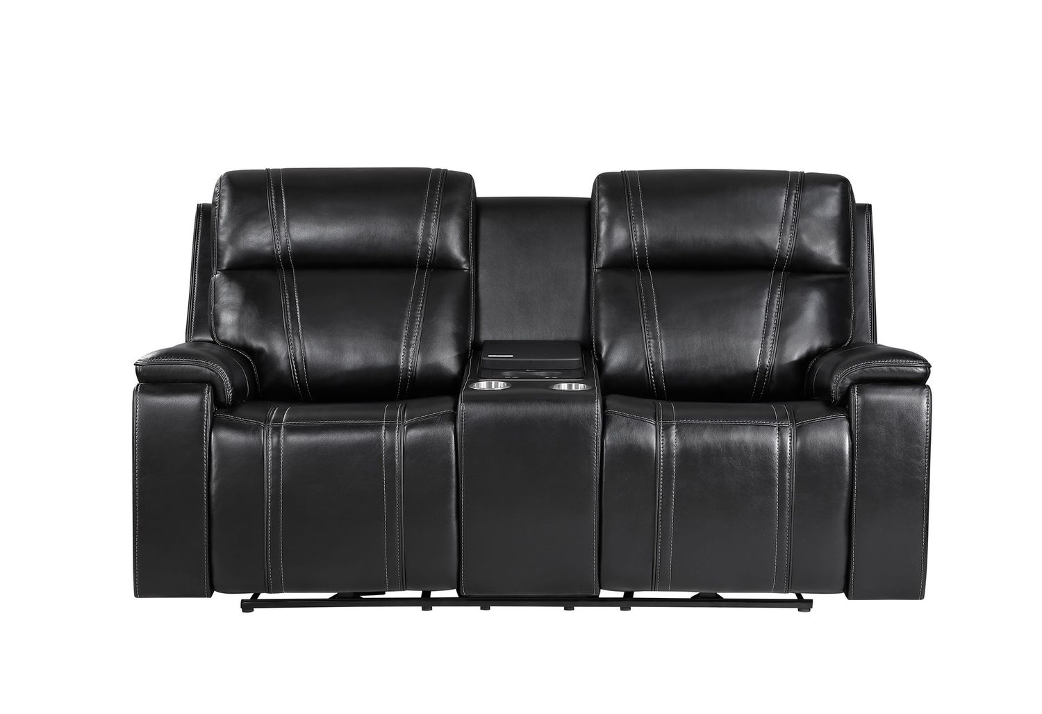 U8880 - Power Console Reclining Loveseat With Armrest Cupholder, Console Cooler With Watch Charger - Black