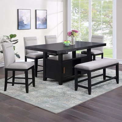 Yves - 6 Piece Dining Set - Black - Black / 6 Pc. Table, 4 Chairs, Bench