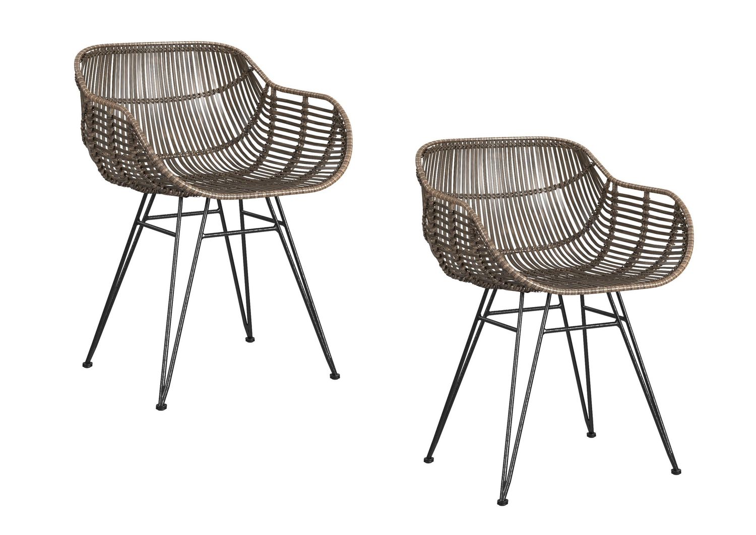 Ryanne - Arm Dining Chair (Set of 2) - Dark Rattan / Black
