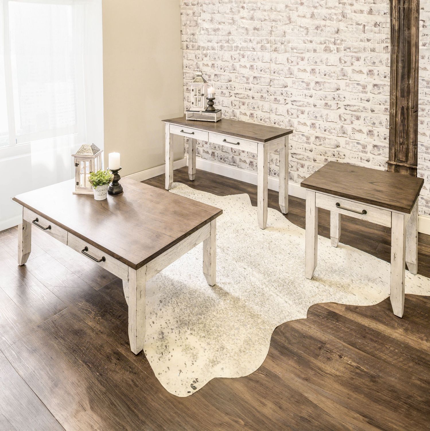 Bear Creek - 3 Piece Table Set (Sofa, End, Coffee Table) - White - White / 3 Pc. Coffee Table, End Table, Sofa Table