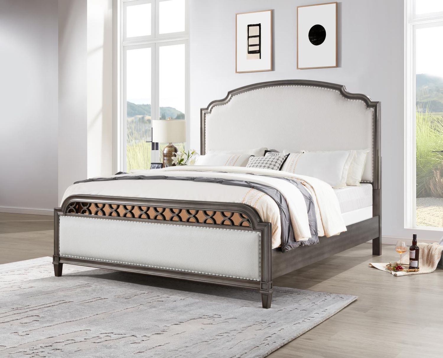 B086 - Bed, Color: Dark Gray, Size: King
