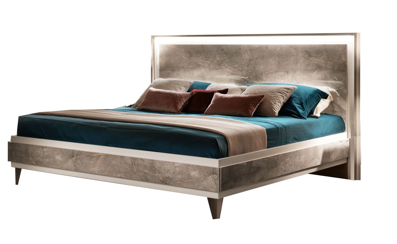 ArredoAmbra - Bed With Wooden Headboard, Size: Queen