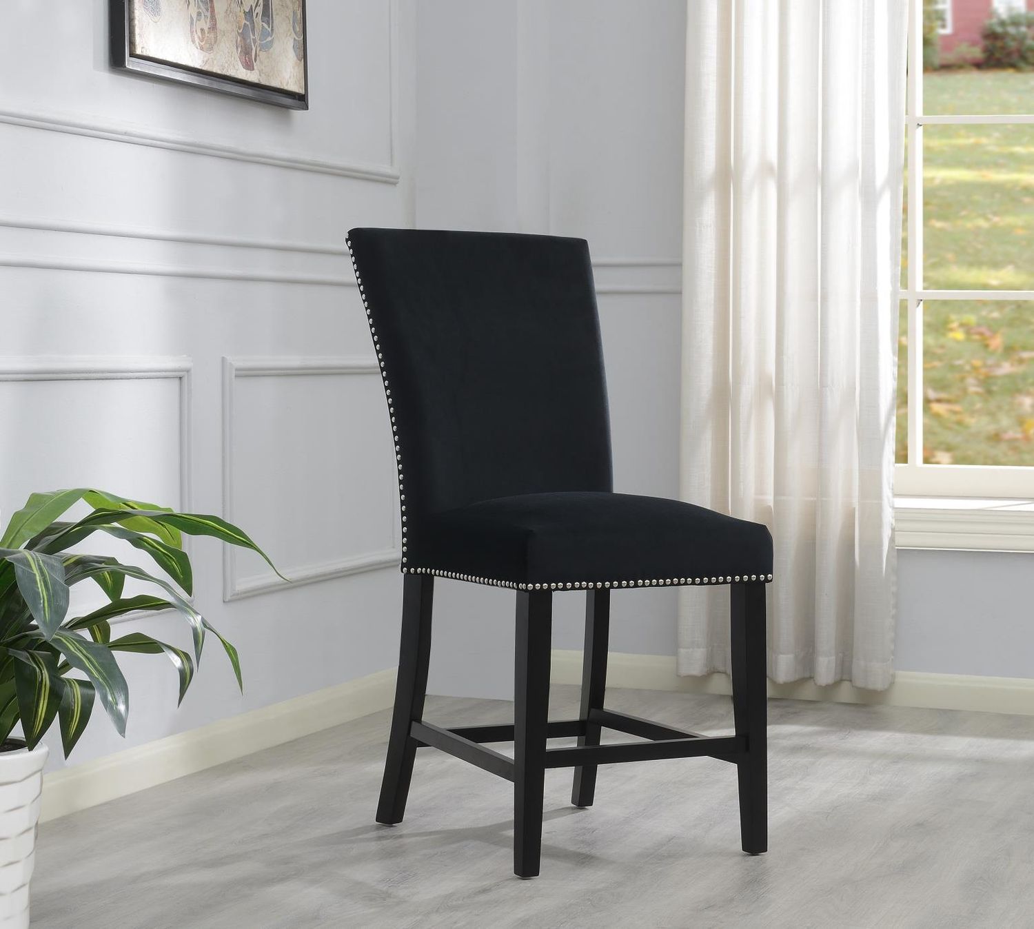 D134 - Counter Chair (Set of 2), Color: Black, Material: Fabric