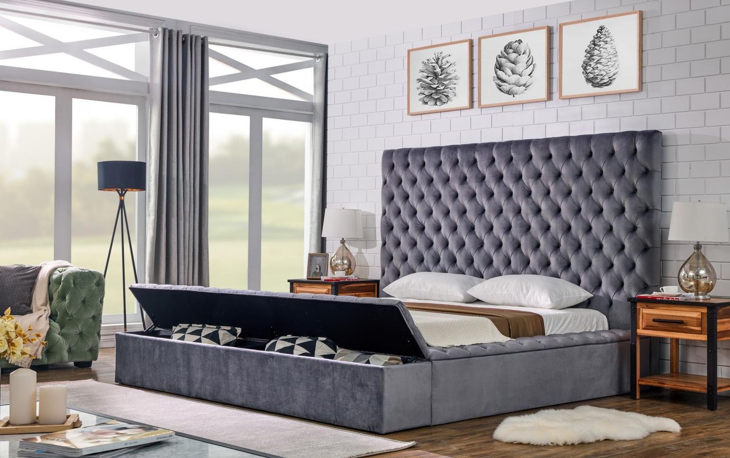 B563 - Velvet Bed, Size: King