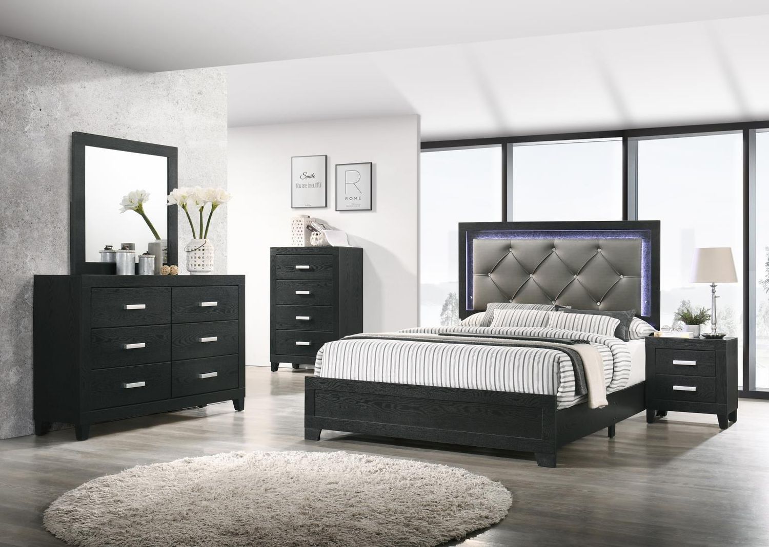 B375 - LED Bed, Color: Black, Size: Twin