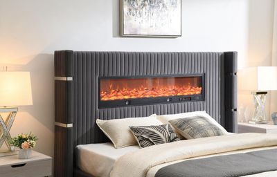 B544 - Velvet Bed With Fireplace &amp; Bluetooth Speaker &amp; USB
